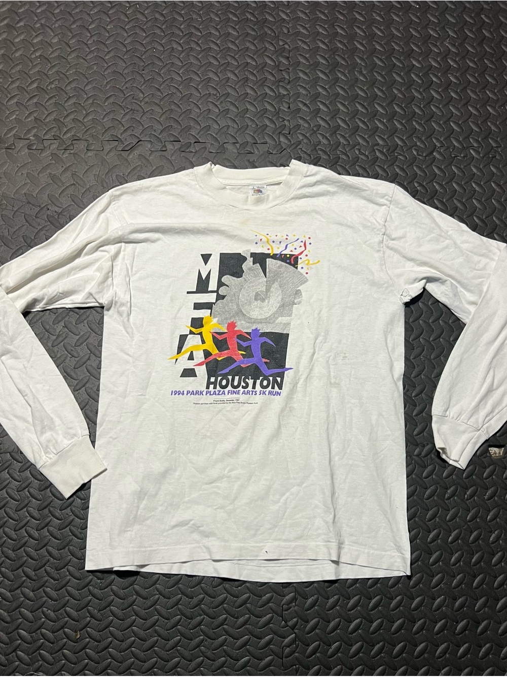 Fruit of the Loom White Long Sleeve Graphic Tee with Multicolor Runner Print